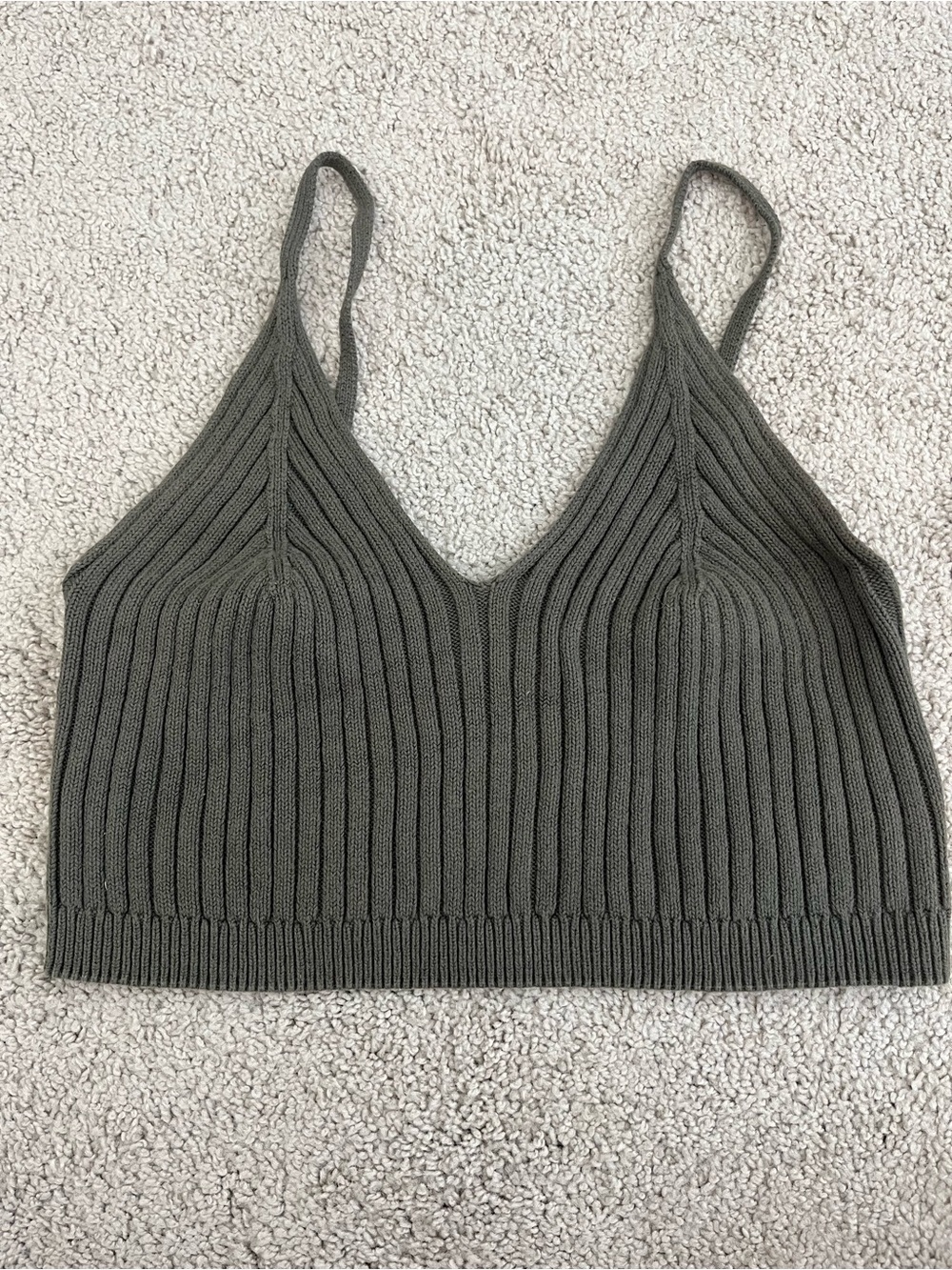 Free People Olive Ribbed V-Neck Cami